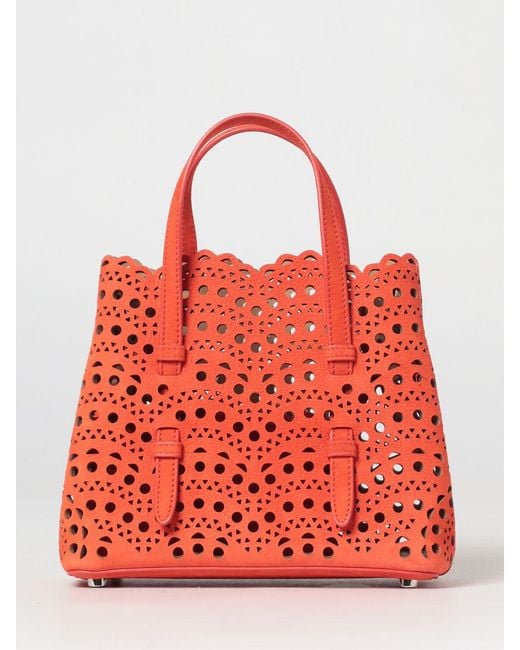Alaïa Red Mina 20 Perforated Nubuck Bag With Vienne Wave Motif