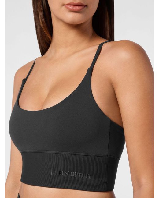 Philipp Plein Black Cropped Sports Bralette Top With Criss-Cross Straps