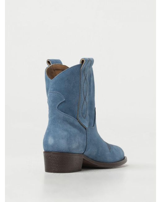 Via Roma 15 Blue Flat Ankle Boots
