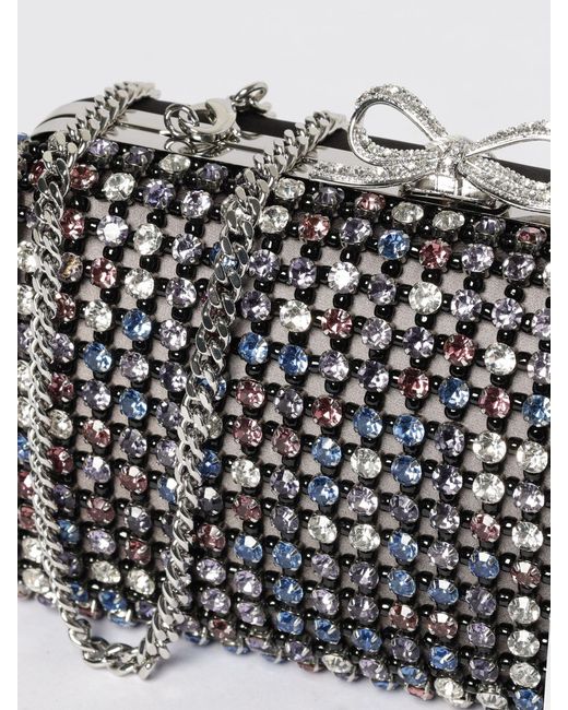 Self-Portrait Gray Multi Crystal Chainmail Clutch