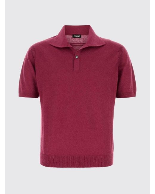 Zegna Red Silk Cashmere And Linen Polo Shirt for men