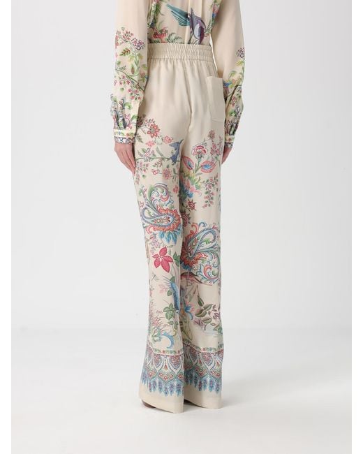 Etro White Floral Silk Trousers