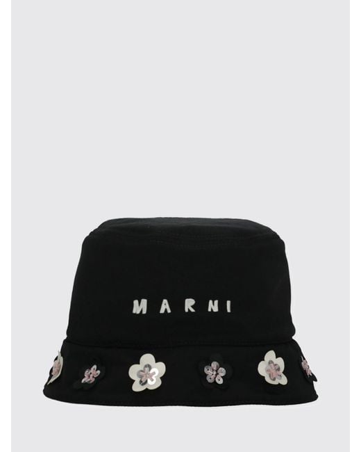 Marni Black Nylon Hat With Applied Flowers