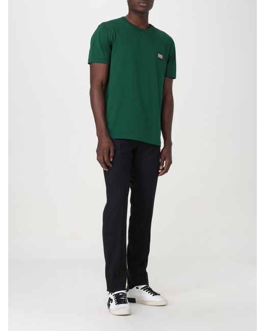 T-shirt in cotone con placca logo di Dolce & Gabbana in Green da Uomo