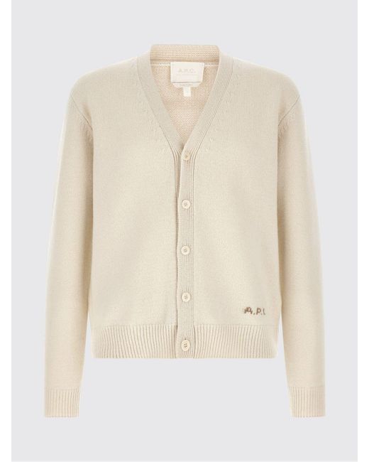 A.P.C. Natural V-Neck Pure Wool Cardigan With Contrast Logo for men