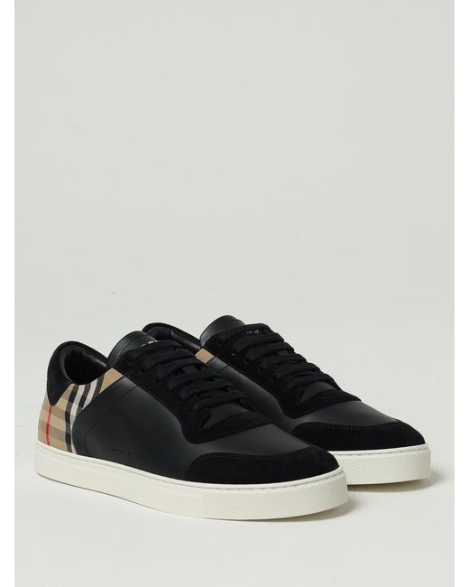 Burberry Black Stevie Leather And Check Canvas Sneakers for men