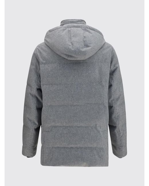 Brunello Cucinelli Gray Padded Wool Parka With Detachable Hood for men
