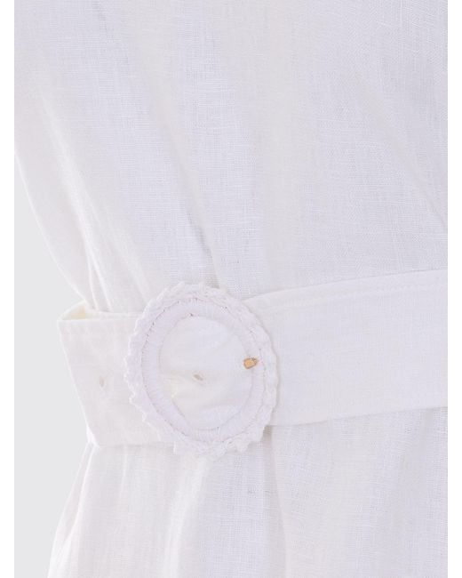 Twinset White Linen Mini Dress With Lace Inserts