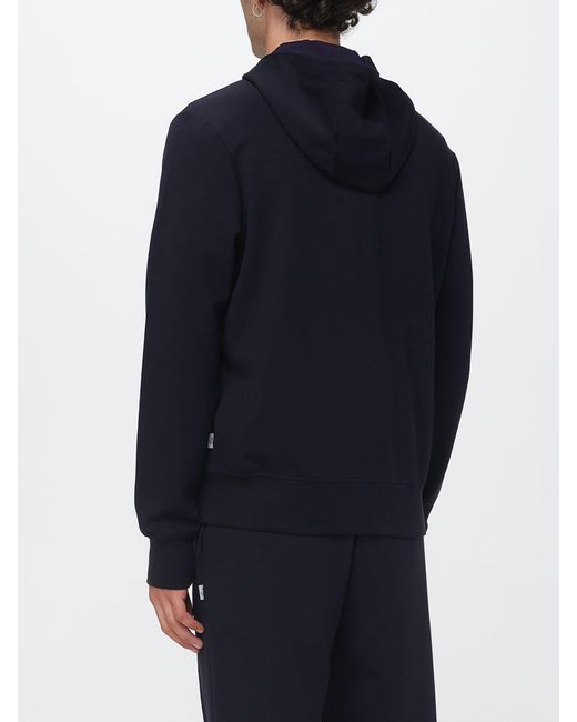 Paul Smith Blue Cotton Zip-Up Hoodie With Dropped Shoulders for men