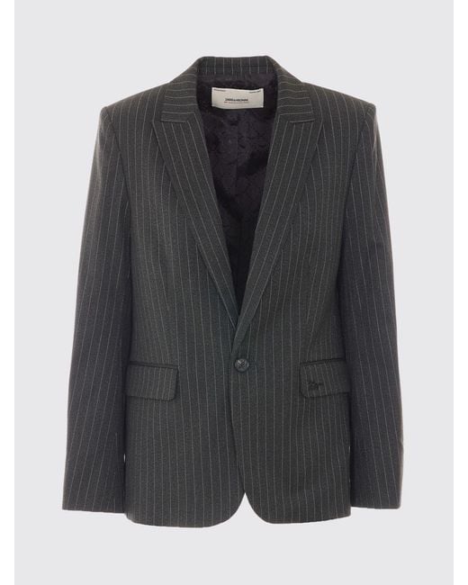 Zadig & Voltaire Gray Zadig &Amp Voltaire Pinstriped Single-Breasted Blazer With Peak Lapels