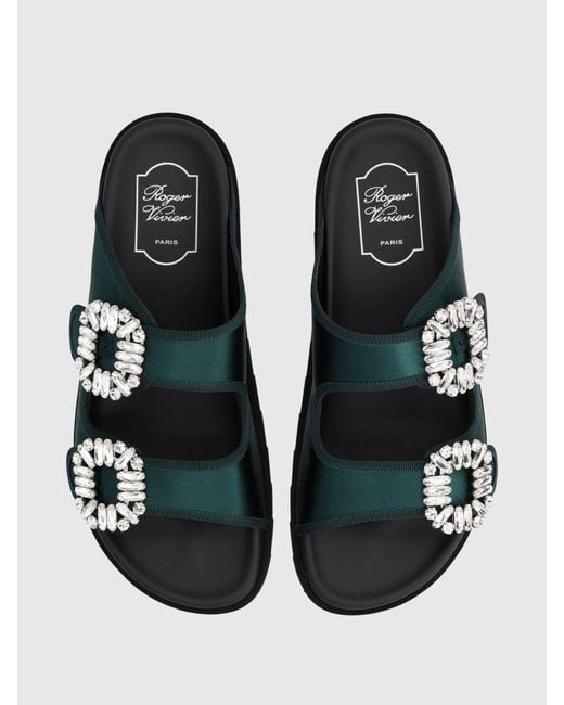 Roger Vivier Black Slidy Viv' Satin Sandals With Jewel Buckles