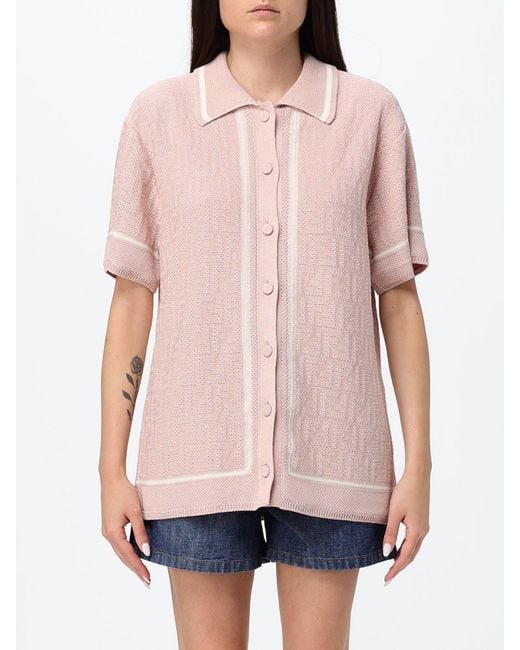 Fendi Pink Ff Monogram All-Over Cotton Knit Polo Shirt