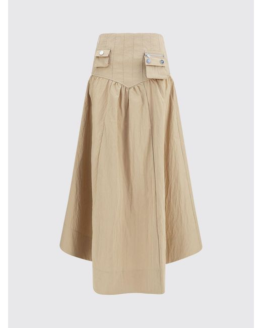 Ganni Natural Asymmetric Cotton-Blend Midi Skirt With Patch Pockets
