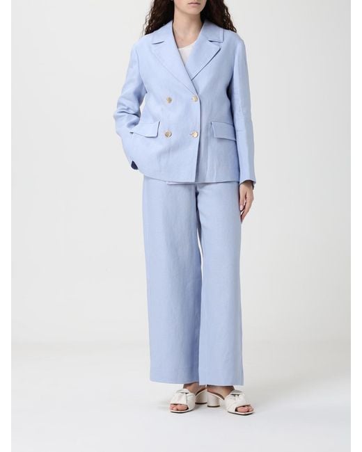 Max Mara Blue Linen Double-Breasted Blazer