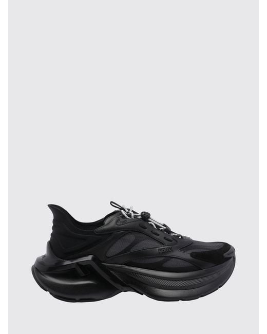 Fendi Black F-Light Leather And Mesh Sneakers for men