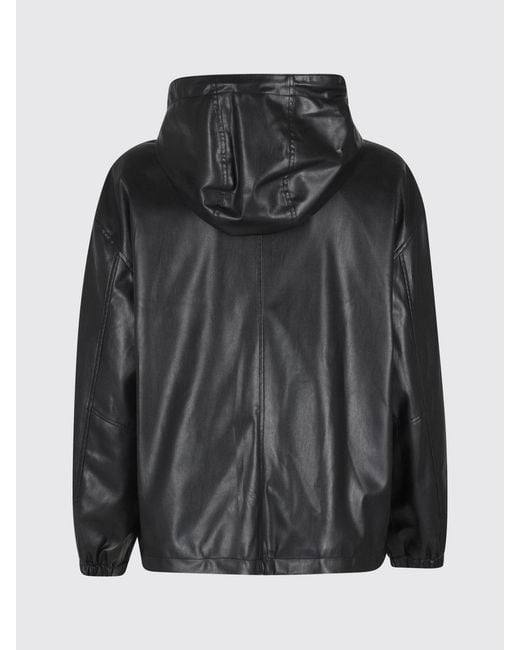 DUNST Black Windbreaker Faux Leather Hooded Jacket