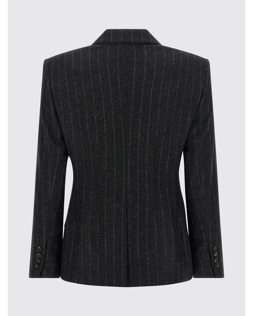 Brunello Cucinelli Blue Pinstripe Short Double-Breasted Wool Blazer With Peak Lapels