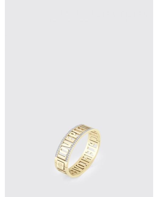Philipp Plein Metallic Rigid Steel Bangle Bracelet With Crystals And Logo Lettering
