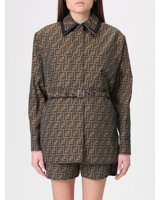 Fendi Gray Ff Jacquard Cotton And Leather Overshirt