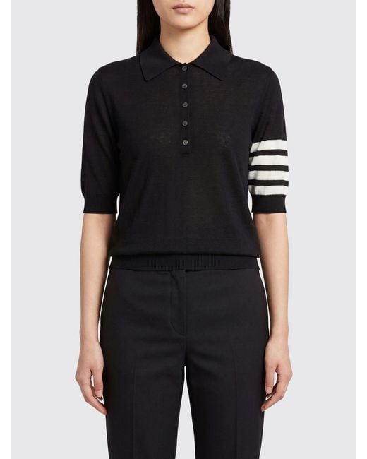 Polo De Punto Slim Fit De Lana Virgen Con Motivo De 4 Rayas Thom Browne de color Black