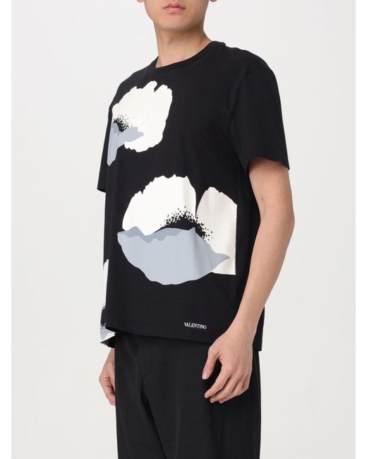 T-shirt con stampa papaveri di Valentino in Black da Uomo