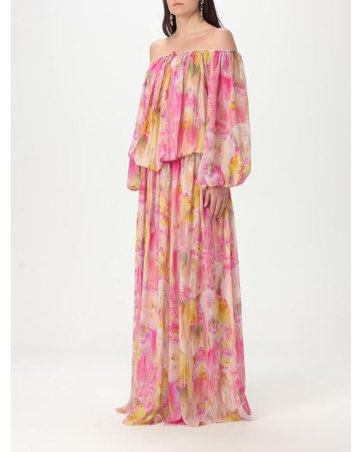 Blumarine Pink Floral Print Maxi Dress Offtheshoulder