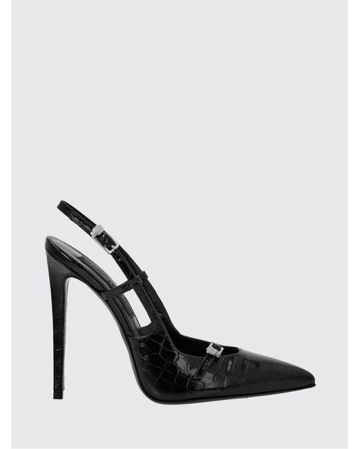 Philipp Plein Black Croc-Effect Leather Slingback Pumps With Stiletto Heel