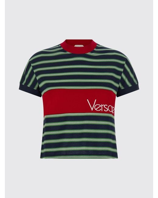 Versace Black Slim Fit Striped Cotton T-Shirt With A Crew Neckline