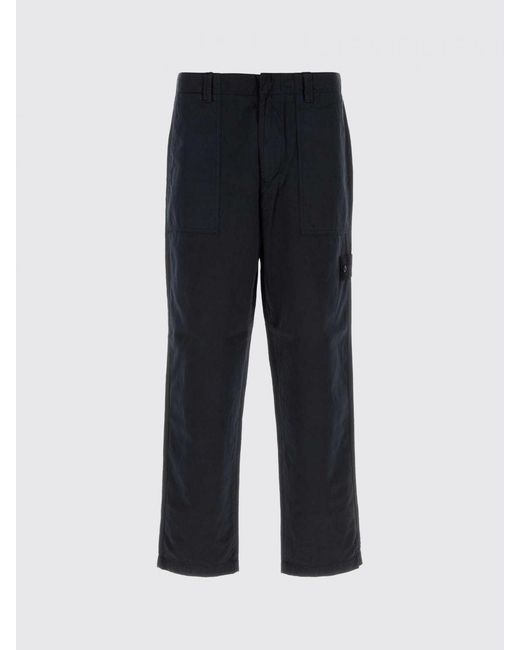 Stone Island Blue Linen And Cotton Straight Trousers for men