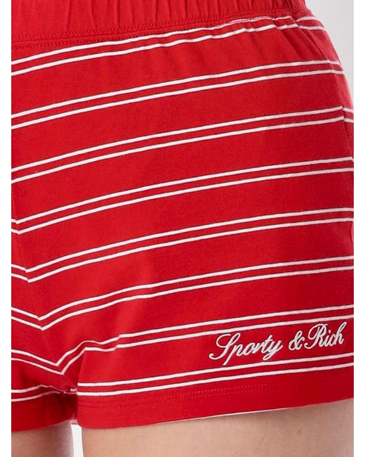 Sporty & Rich Sporty &Amp Rich Striped Cotton Culotte Shorts With Slim Fit And Embroidered Logo