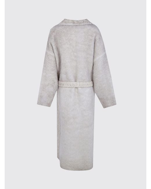 Avant Toi White Alpaca Wool Dressing Gown Coat With Hood And Waist Belt