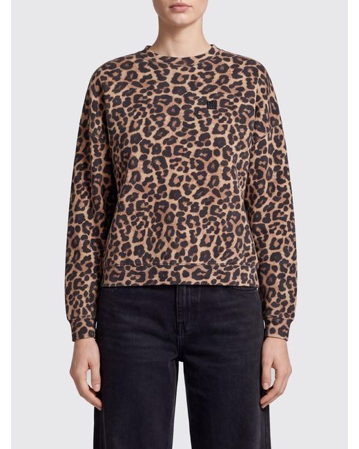 Anine Bing Blue All-Over Animal Print Cotton Crewneck Sweatshirt