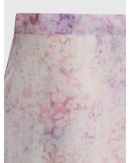 Alberta Ferretti Pink Organza Midi Skirt With Floral Print