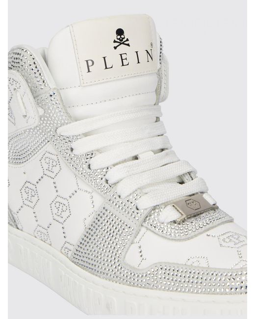 Philipp Plein White Leather Sneakers With Applied Rhinestones for men