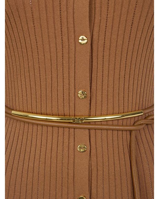 Elisabetta Franchi Brown Ribbed Knit Midi Dress With Buttons