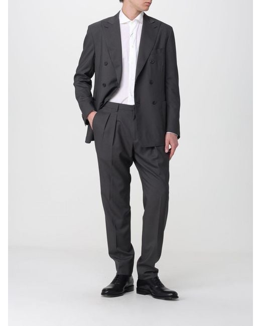 Corneliani Gray Double-Breasted Virgin Wool Suit for men