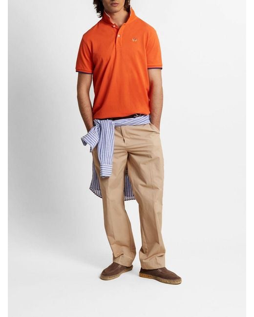 La Martina Orange Cotton Polo Shirt With Logo for men