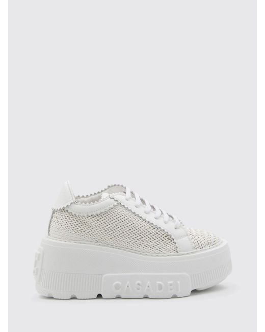 Casadei White Nexus Woven Polyurethane Blend Wedge Sneakers