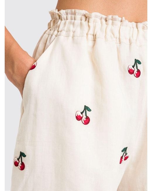Twinset Red Ramie Shorts With Embroidery