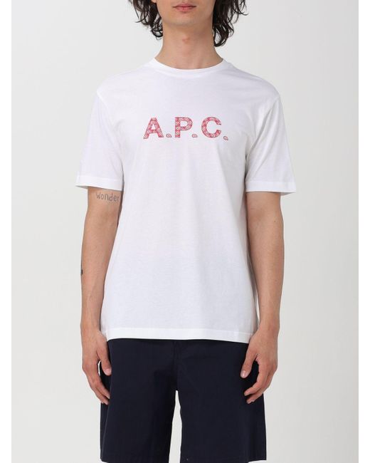 T-shirt in cotone con logo di A.P.C. in White da Uomo