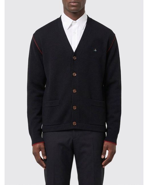 Vivienne Westwood Blue Merino Wool And Cashmere Cardigan With Logo for men