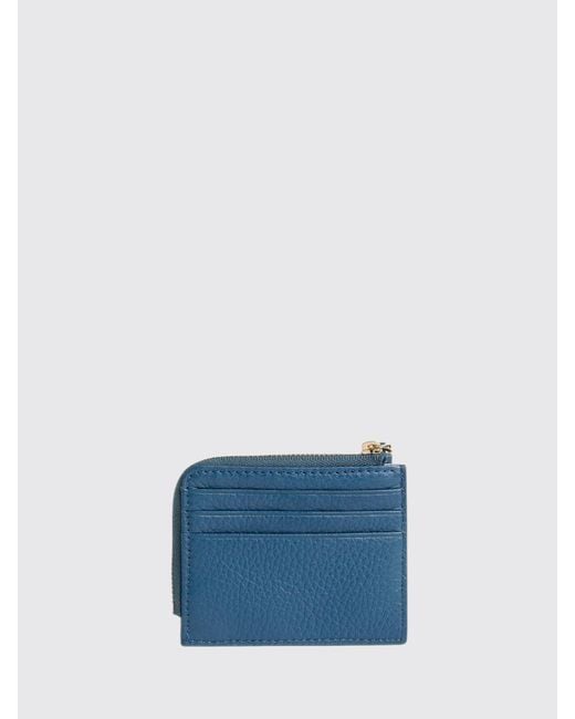 Coccinelle Blue Tassel Grained Leather Credit Card Holder