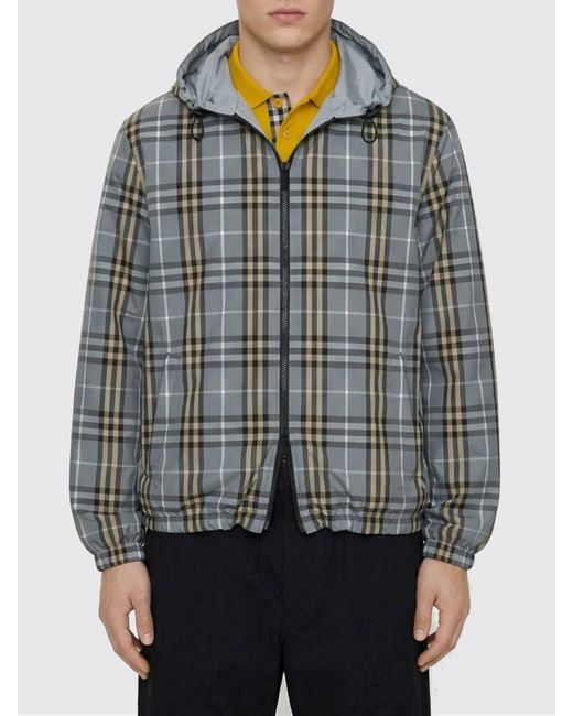 Burberry Gray Tartan Polyester Hooded Jacket for men