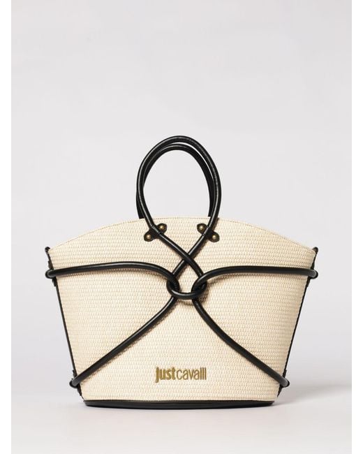 Just Cavalli Natural Leather And Raffia Handbag