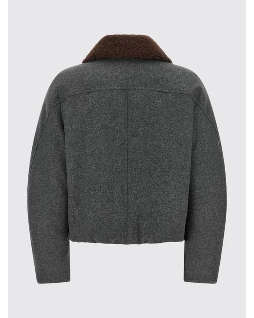 Brunello Cucinelli Gray Short Virgin Wool And Cashmere Coat With Fur Collar