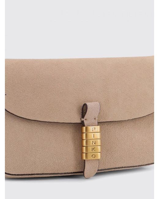 Pinko Natural Saddle Flat Medium Suede Shoulder Bag