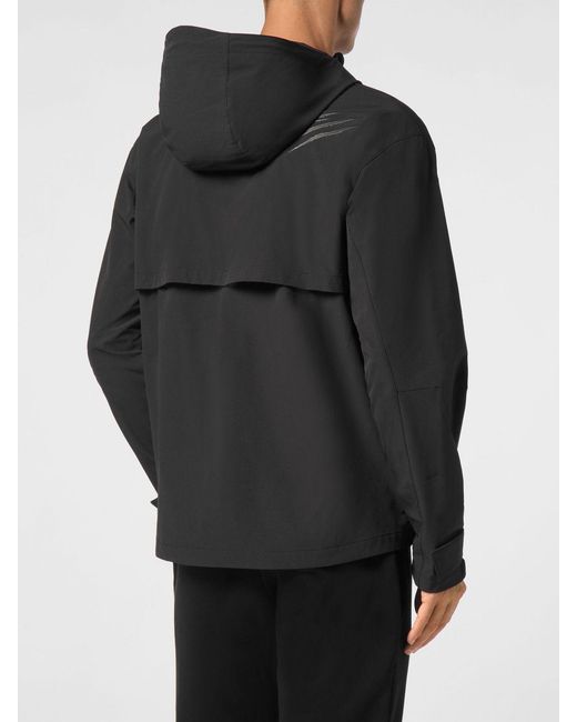 Philipp Plein Black Nylon Anorak Windbreaker With Hood And Flap Pocket for men