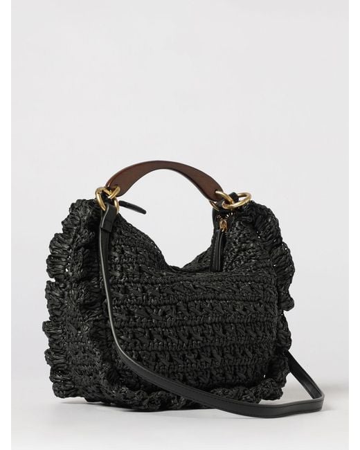 Twinset Black Crochet Raffia Bag