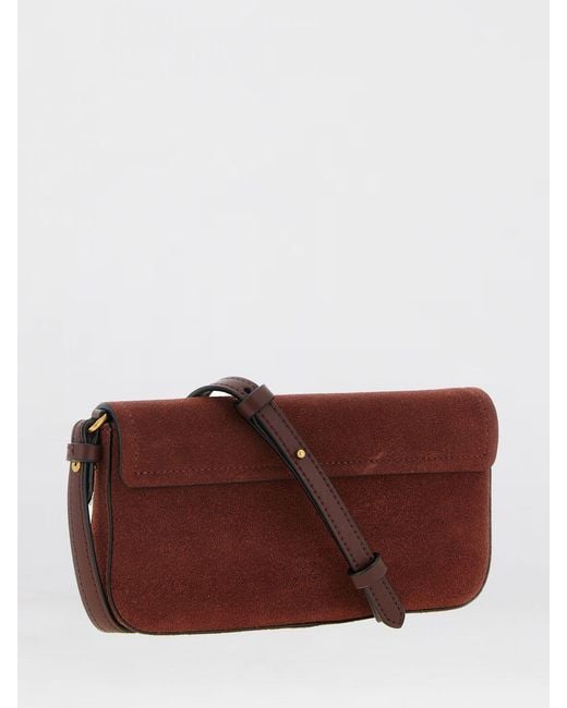Pinko Brown Saddle Flat Medium Suede Shoulder Bag