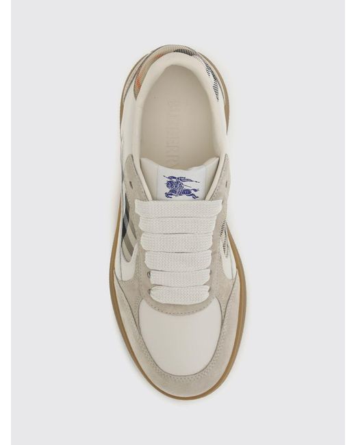 Burberry Natural Terrace Leather And Suede Sneakers With Vintage Check Motif